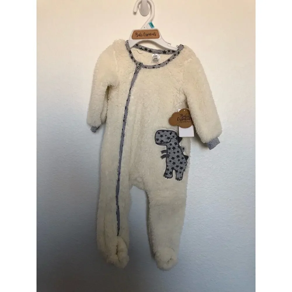Baby Essentials Dinosaur Sherpa Footie Sleep Onesie - 6M